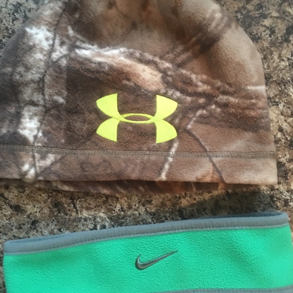 Under Armour toboggan and Nike headband ear warmer